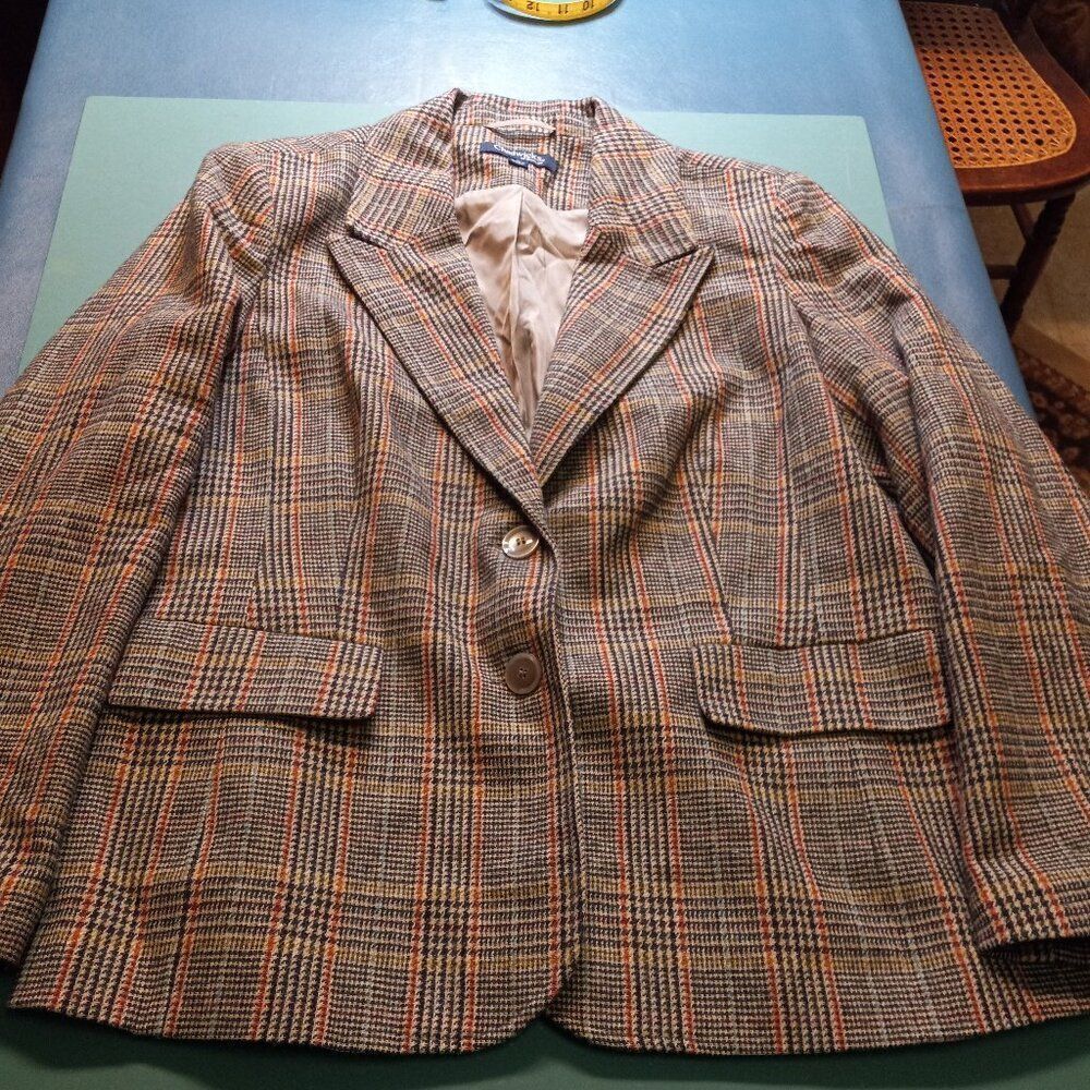 Chadwicks of Boston Womens 16 Blazer 54% Wool Houndstooth Long Sleeve